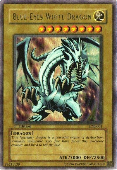 Blue-Eyes White Dragon LOB-001 1st Edition Ultra Rare English card front