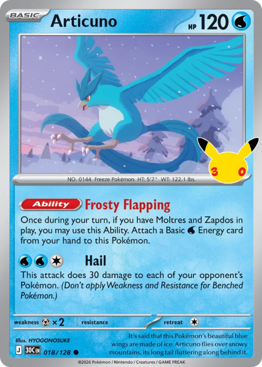 Articuno 18/128 30th Celebration English card front
