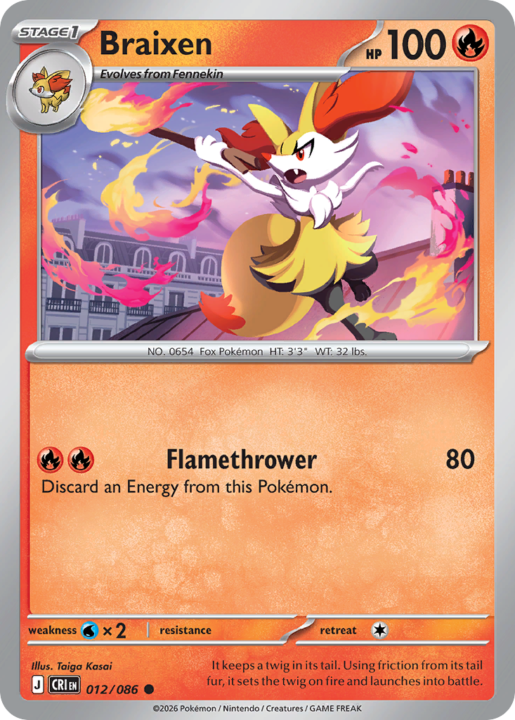 Braixen 12/86 Chaos Rising English card front