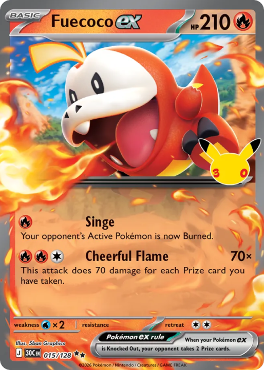 Fuecoco ex 15/128 30th Celebration English card front