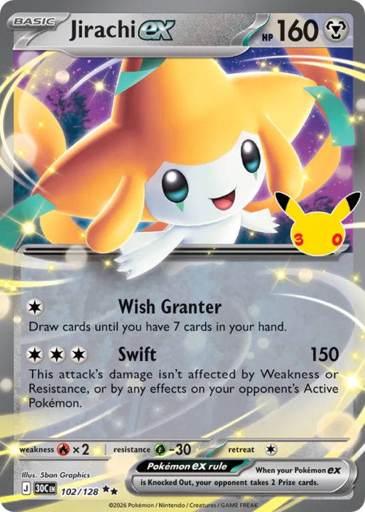 Jirachi ex 102/128 30th Celebration English card front