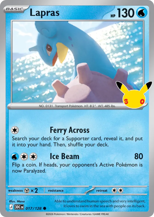 Lapras 17/128 30th Celebration English card front