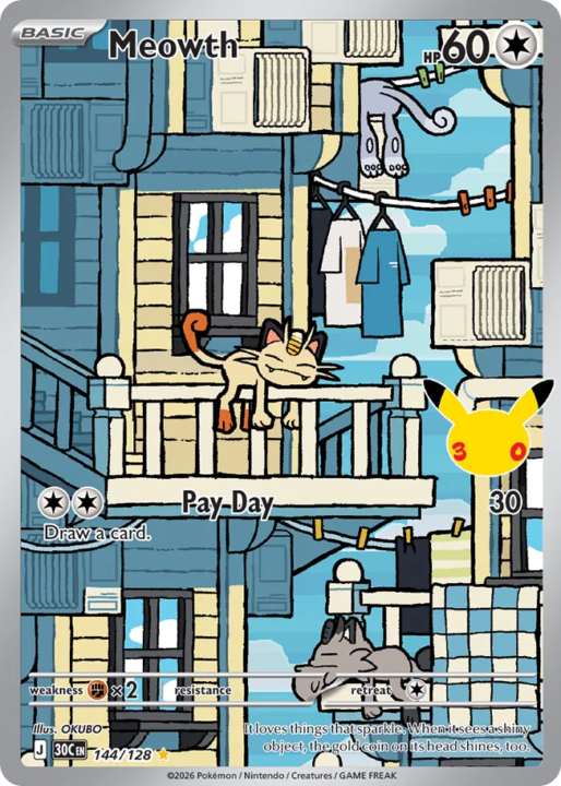 Meowth 144/128 30th Celebration English card front