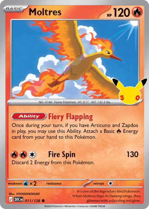 Moltres 11/128 30th Celebration English card front