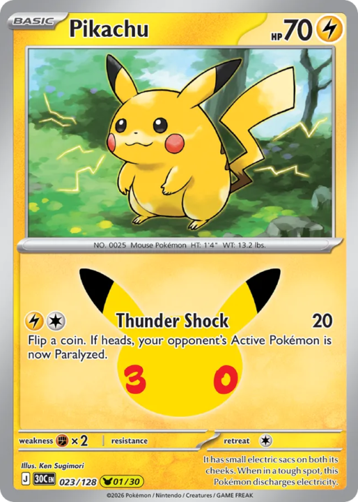 Pikachu 23/128 30th Celebration English card front