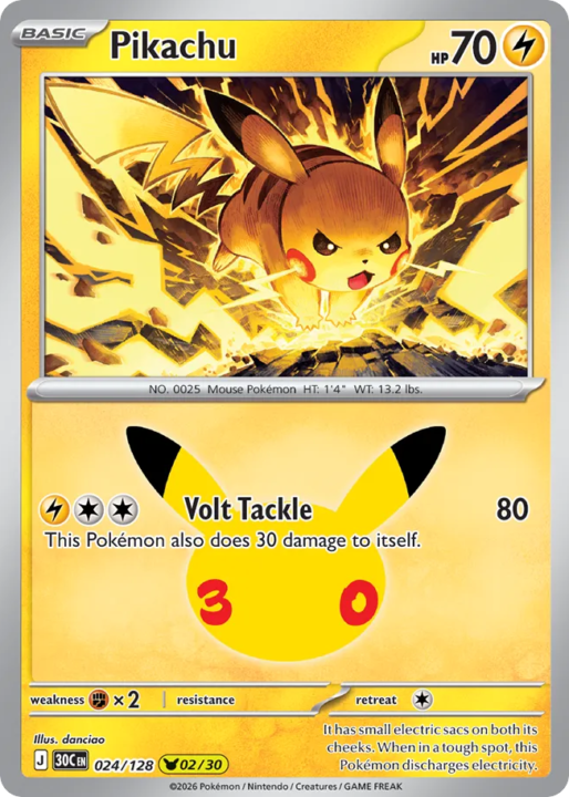 Pikachu 24/128 30th Celebration English card front