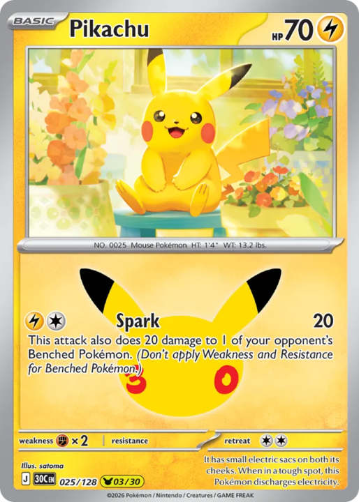 Pikachu 25/128 30th Celebration English card front