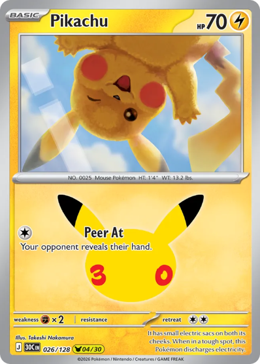 Pikachu 26/128 30th Celebration English card front