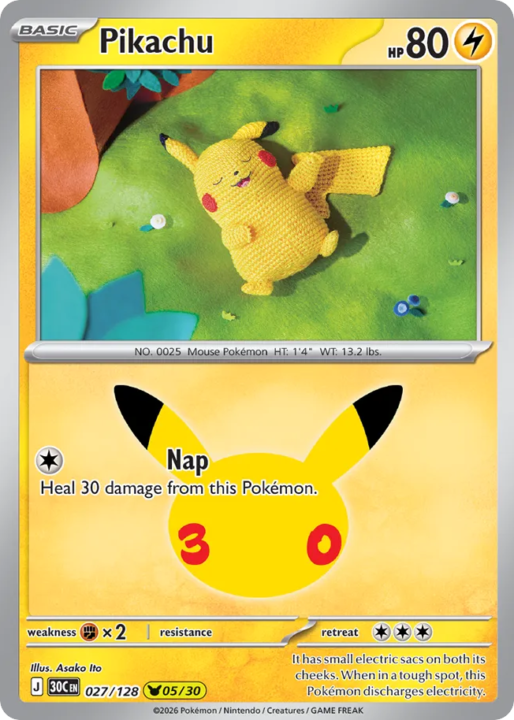 Pikachu 27/128 30th Celebration English card front