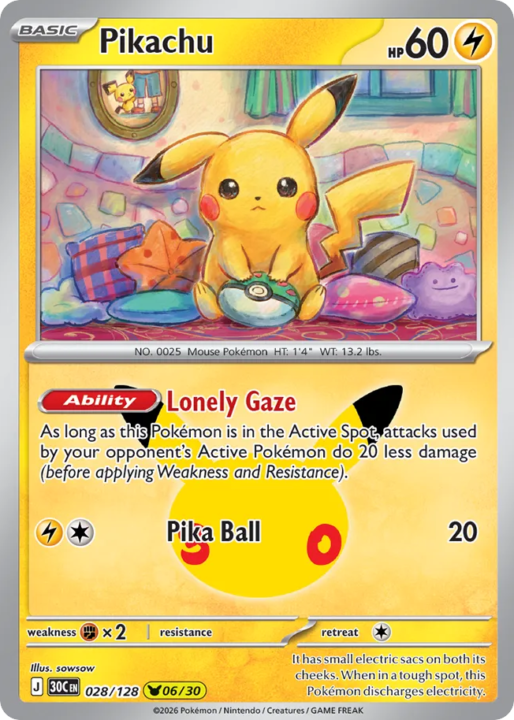 Pikachu 28/128 30th Celebration English card front