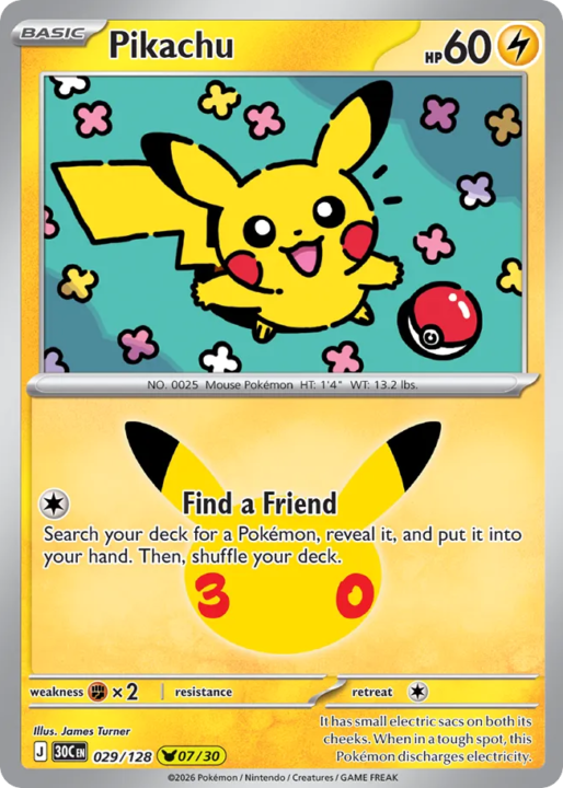 Pikachu 29/128 30th Celebration English card front