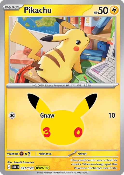 Pikachu 31/128 30th Celebration English card front