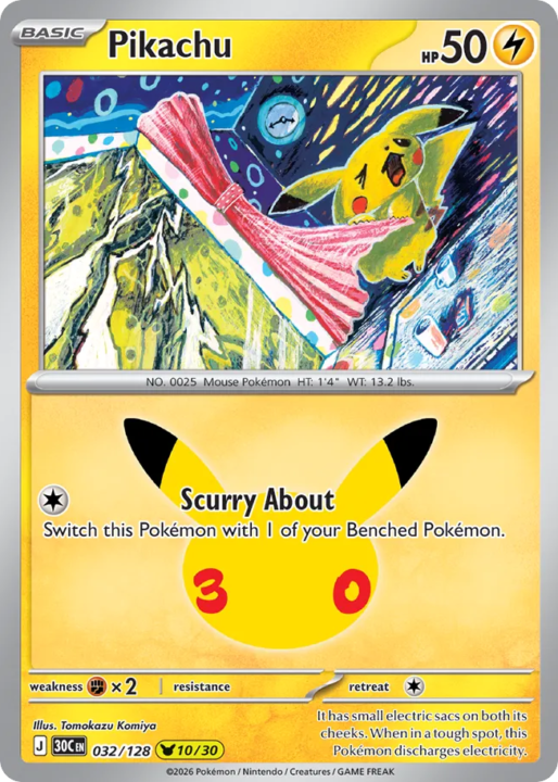 Pikachu 32/128 30th Celebration English card front