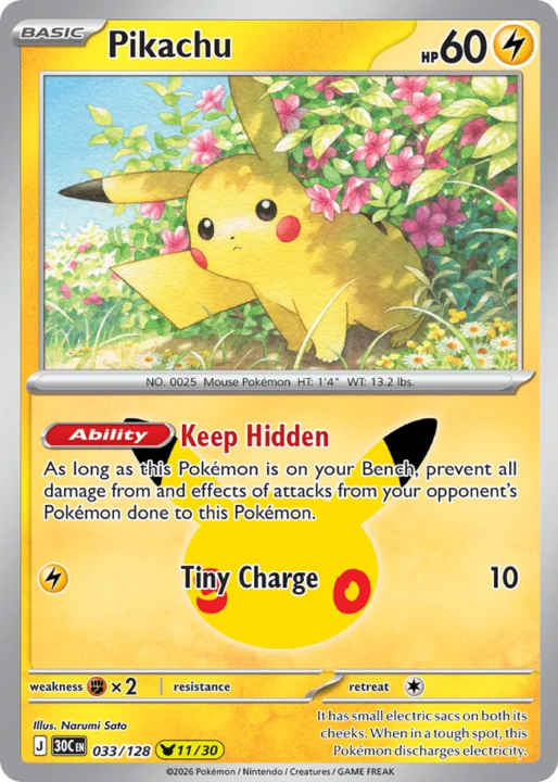 Pikachu 33/128 30th Celebration English card front