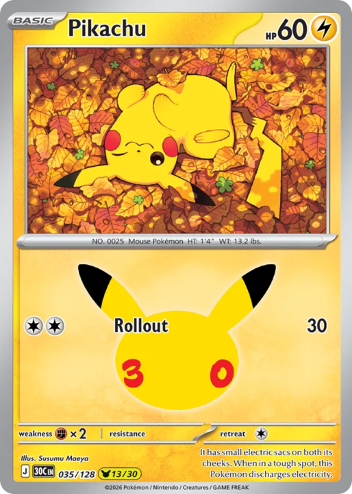 Pikachu 35/128 30th Celebration English card front