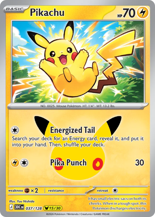 Pikachu 37/128 30th Celebration English card front