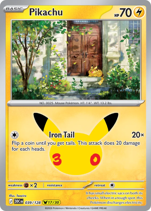 Pikachu 39/128 30th Celebration English card front