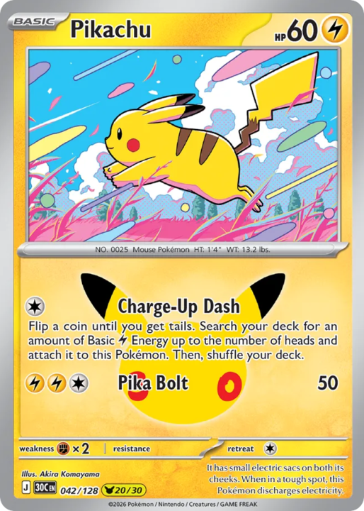 Pikachu 42/128 30th Celebration English card front