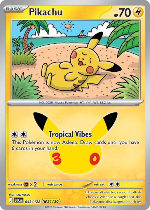 Pikachu 43/128 30th Celebration English card front