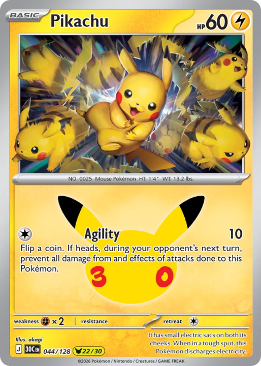 Pikachu 44/128 30th Celebration English card front