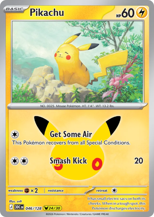 Pikachu 46/128 30th Celebration English card front