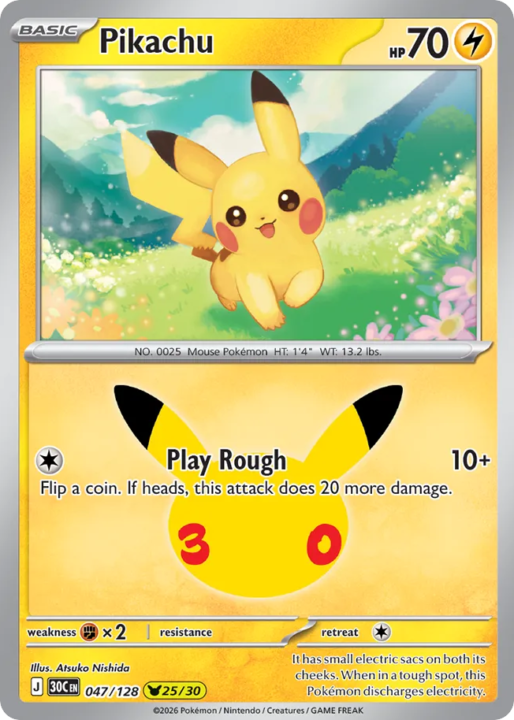 Pikachu 47/128 30th Celebration English card front