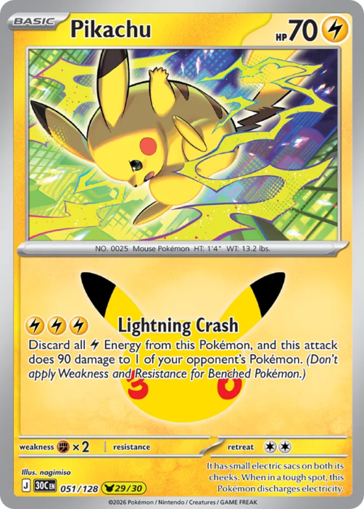 Pikachu 51/128 30th Celebration English card front