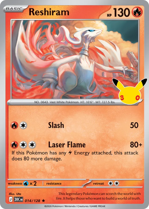 Reshiram 14/128 30th Celebration English card front