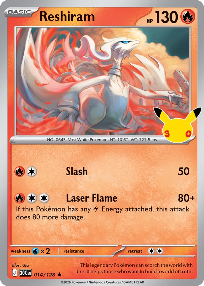 Reshiram 14/128 30th Celebration English card front