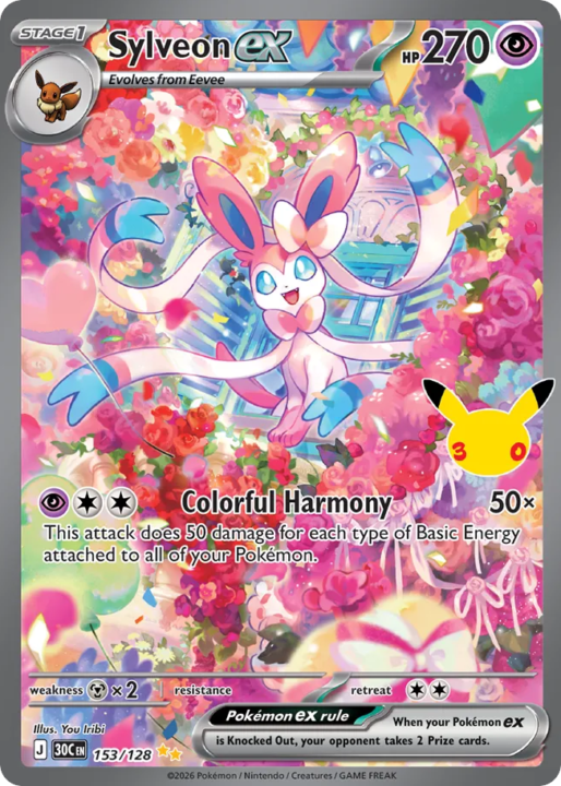 Sylveon ex 153/128 30th Celebration English card front