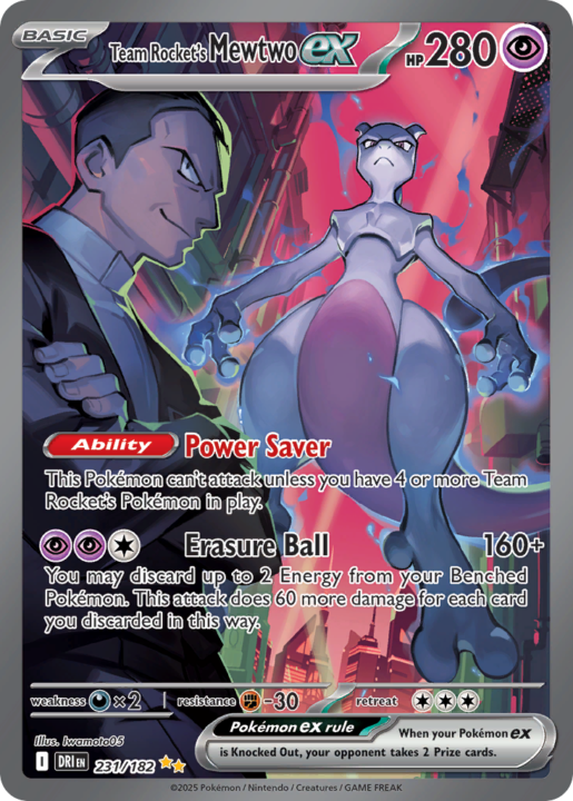 Team Rocket’s Mewtwo ex 231/182 Destined Rivals Special Illustration Rare English card front