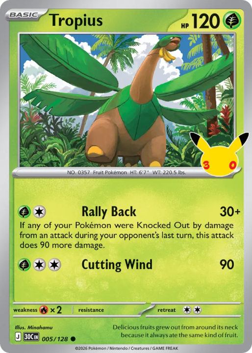 Tropius 5/128 30th Celebration English card front