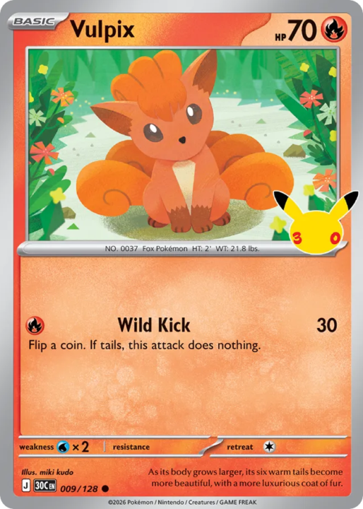 Vulpix 9/128 30th Celebration English card front
