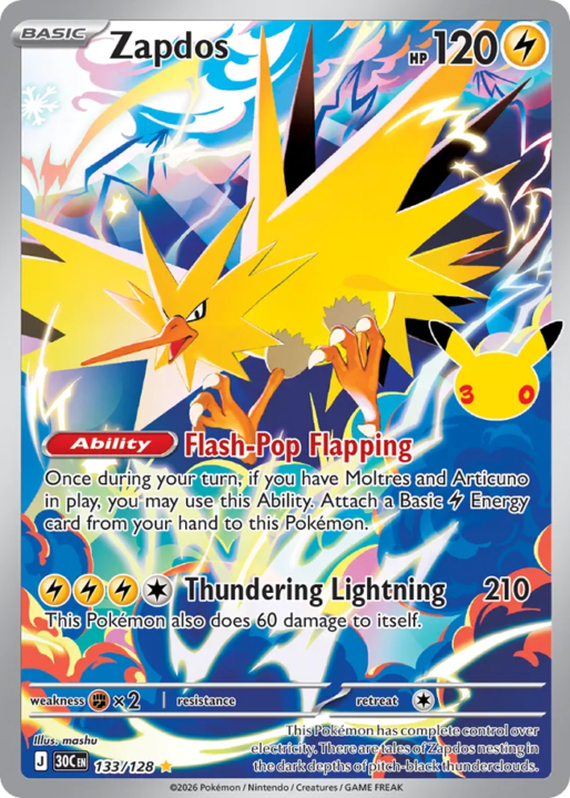 Zapdos 133/128 30th Celebration English card front